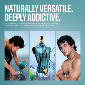 Blue translucent torso bottle shows Garden of Gaultier inspiration.