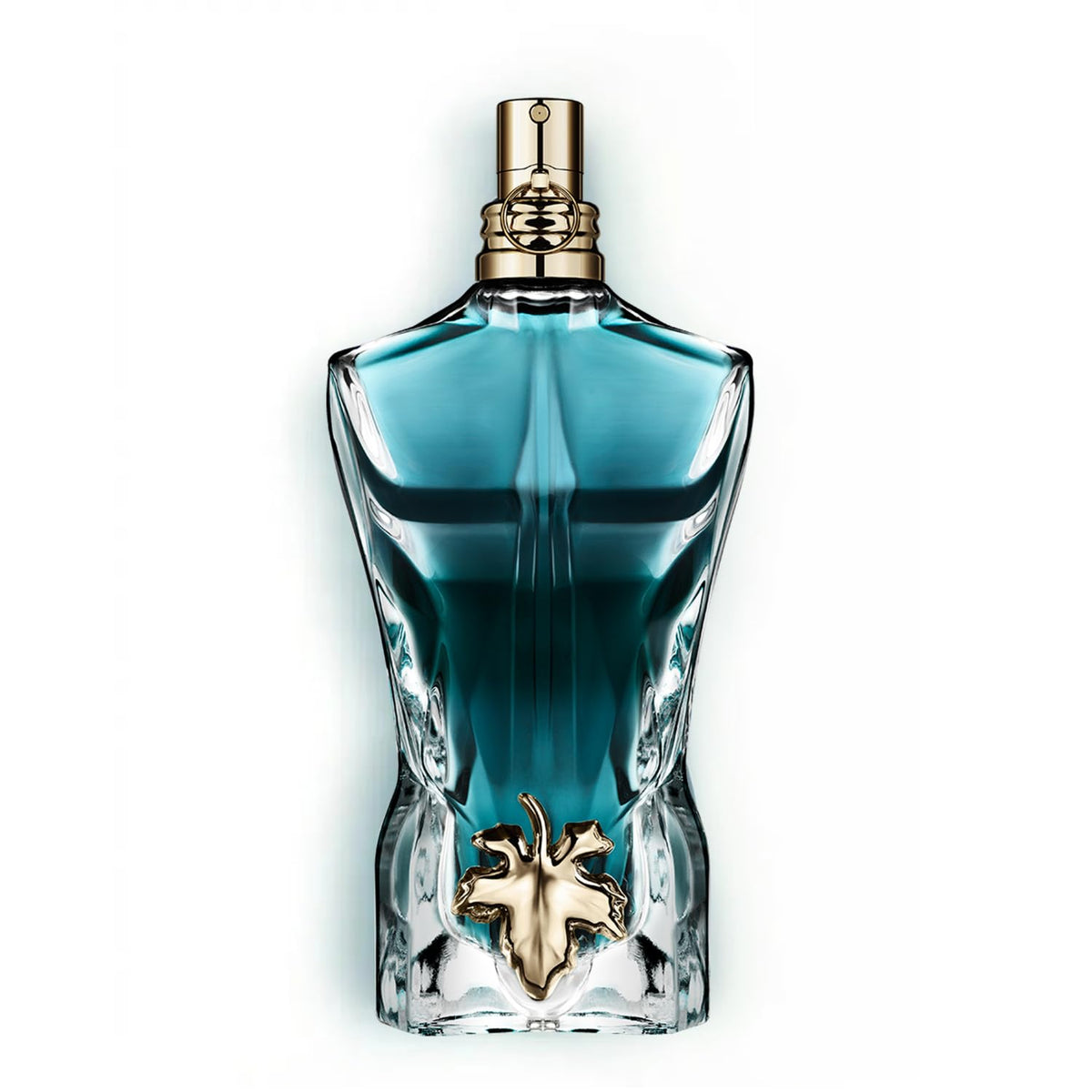 Jean Paul Gaultier Le Beau bottle front view showcases its masculine silhouette.