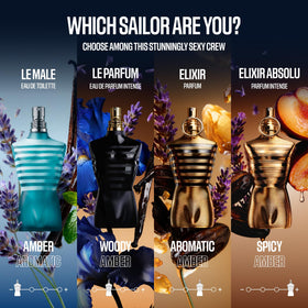 Le Male bottle emphasizing amber-fern accord for bold presence.