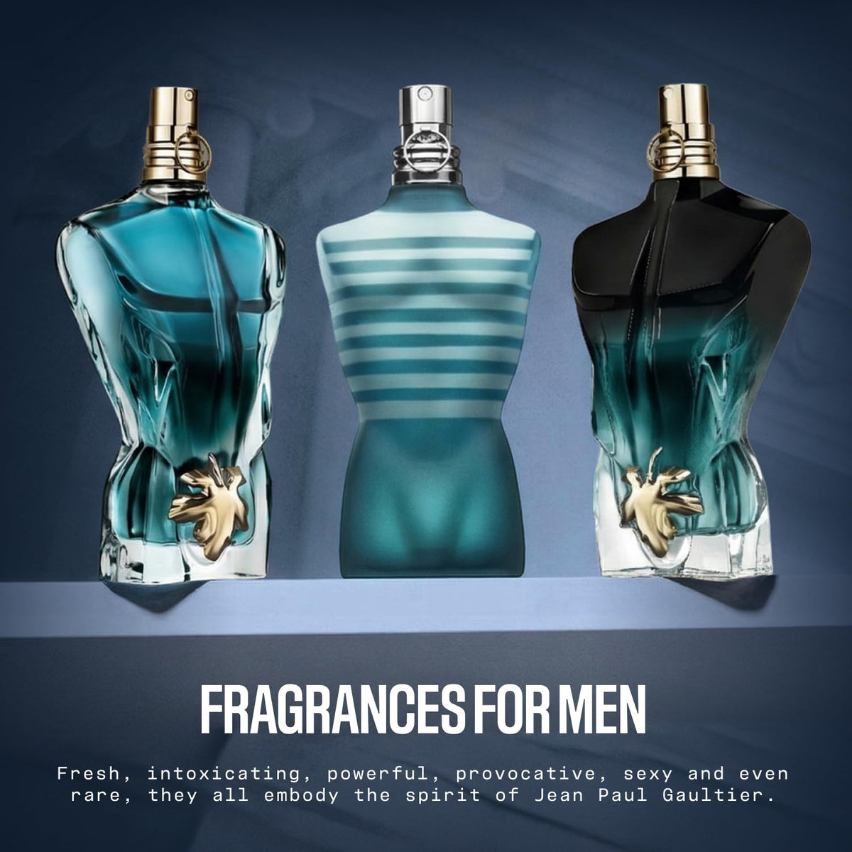 Le Male bottle close-up label emphasizing aristocratic heritage.