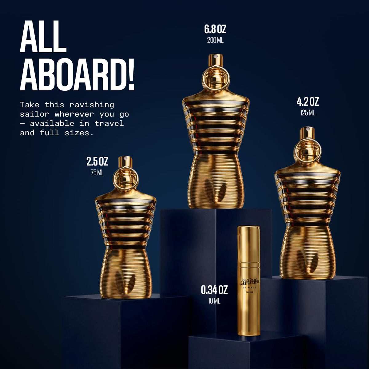 Jean Paul Gaultier Le Male Elixir travel spray amber-dry-down highlights warm base notes.