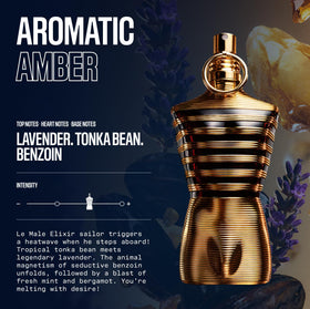 Jean Paul Gaultier Le Male Elixir travel spray side view ideal for discreet, long-lasting application.