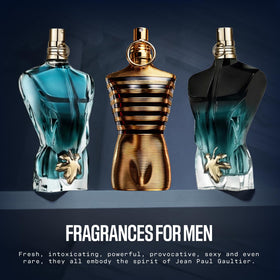 Jean Paul Gaultier Le Male Elixir travel spray woody aroma from bottle.