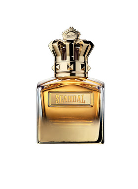 Jean Paul Gaultier Scandal Absolu Parfum bottle highlights woody notes for evening wear