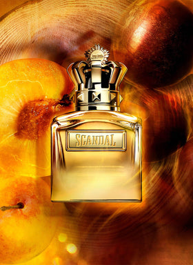 Jean Paul Gaultier Scandal Absolu Parfum front-label close-up emphasizes prestige