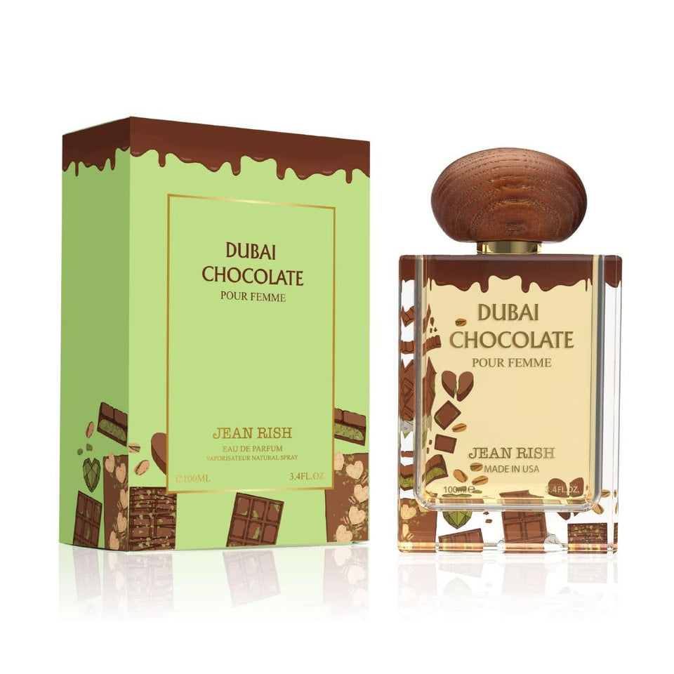 Jean Rish Dubai Chocolate Pour bottle for a luxurious, long-lasting daily fragrance.