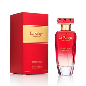 Jean Rish La Rouge bottle front, premium packaging for everyday luxury