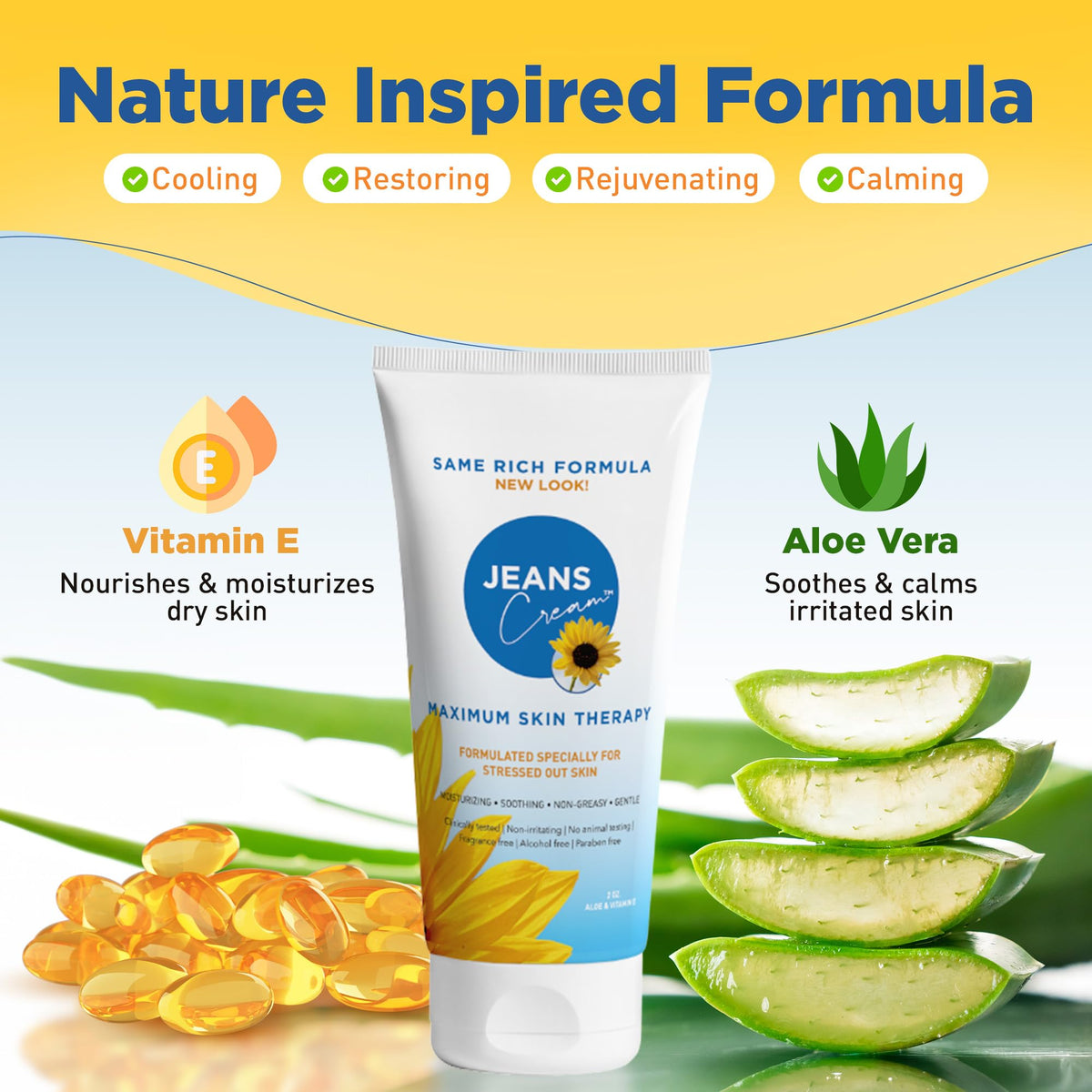 Cooling application scene demonstrating Jeans Cream on irritated skin