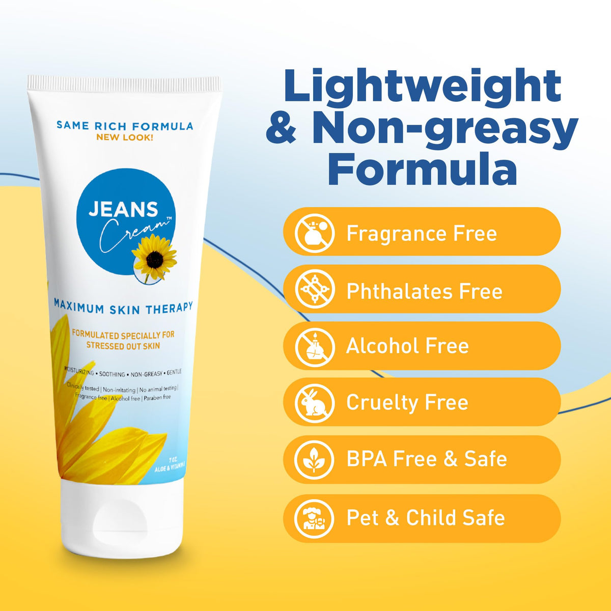 Jeans Cream dries palms and feet moisture for everyday skin comfort.