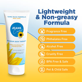 Jeans Cream dries palms and feet moisture for everyday skin comfort.