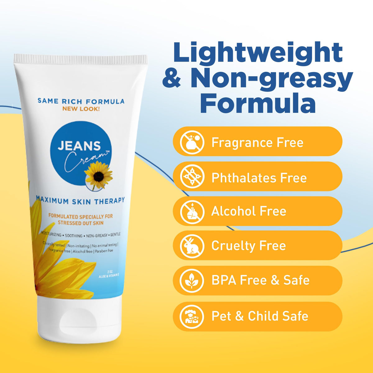 Sunburn comfort with Jeans Cream for soft, moisturized skin