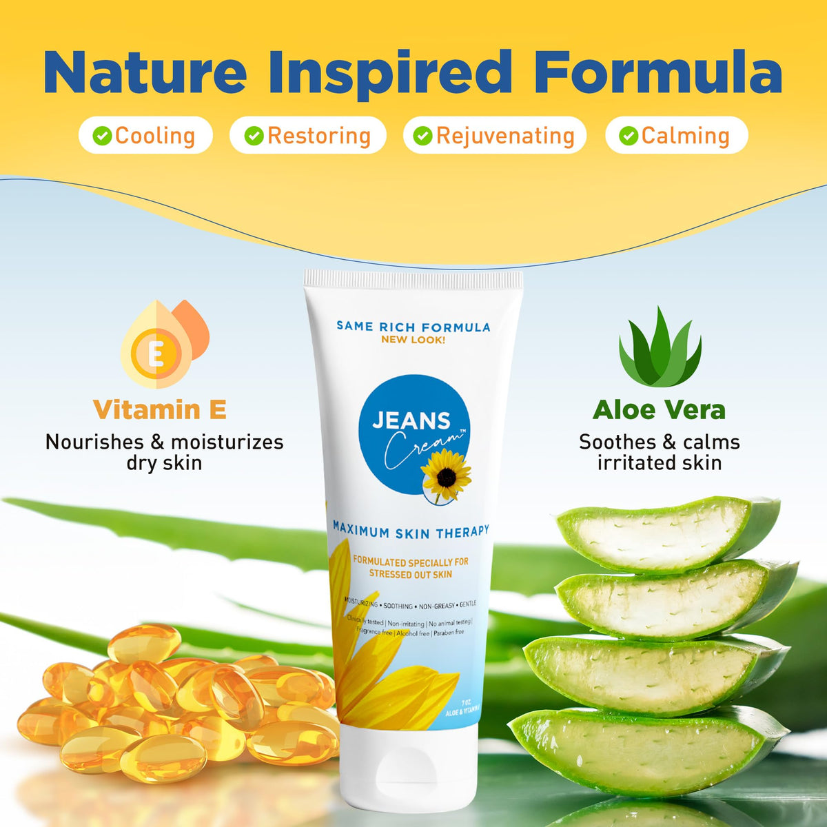 Jeans Cream texture and silky application shows quick absorption with a non-greasy finish.