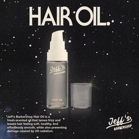 Jeffs Barbershop Hair Oil with argan oil detail for stronger, smoother hair
