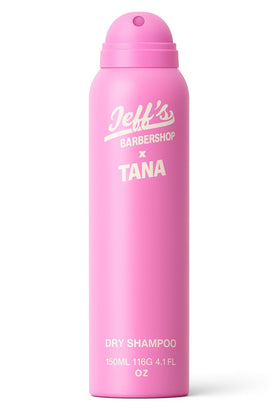 Jeff's Barbershop x Tana Dry Shampoo bottle pour for a quick refresh.