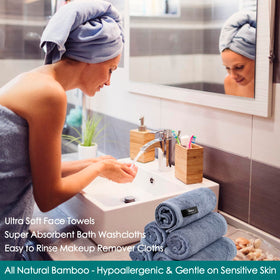 JEFFSUN baby washcloths highlight ultra-absorbent fibers for quick cleanups and bathtime.