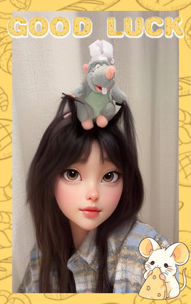 JEGERMIG plush ratatouille mouse headband with hair clips, keeps hair in place during makeup.