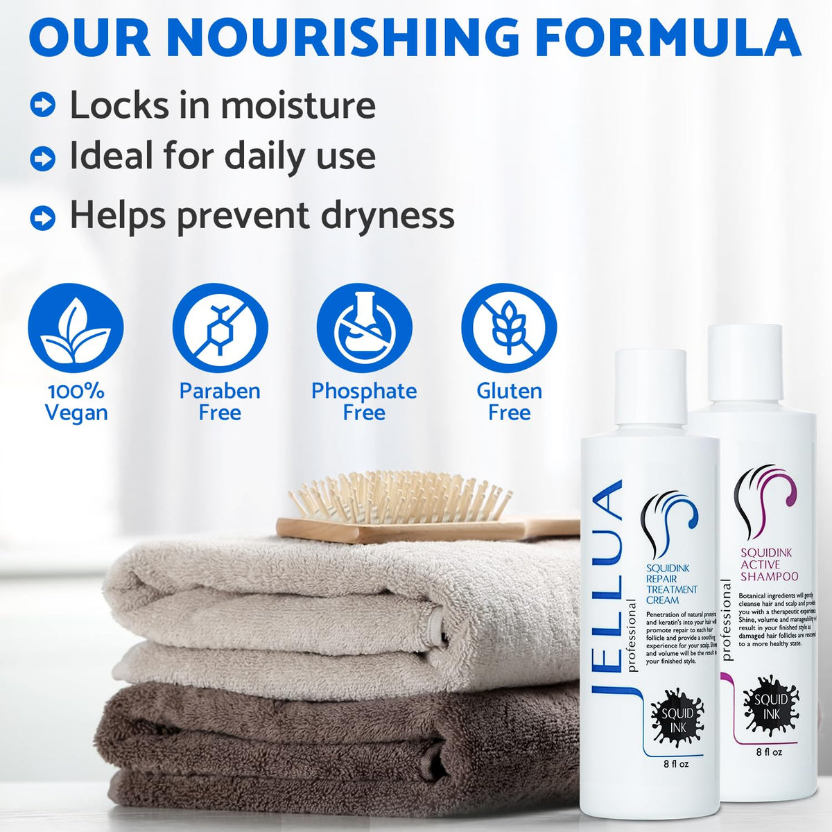 Jellua Squidink Repair Cream applied to hair strands for manageability