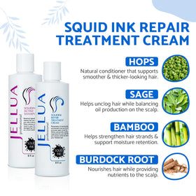 Jellua Squidink Repair Treatment Cream jar shows rich conditioning texture