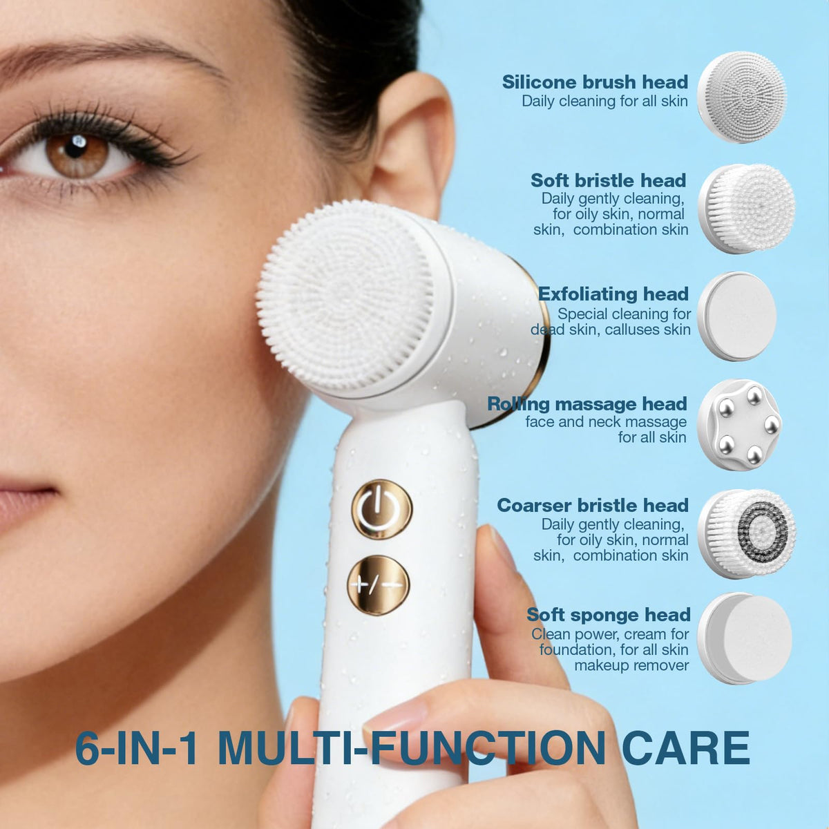 Cleansing head for daily cleansing to remove oil and residue.