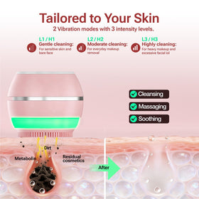Jellystar face scrubber displaying three-color LED modes for skincare.