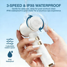 Silicone head suited for dry or sensitive areas with gentle touch.