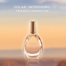 Jennifer Aniston Solstice Bloom bottle on vanity conveys everyday elegance