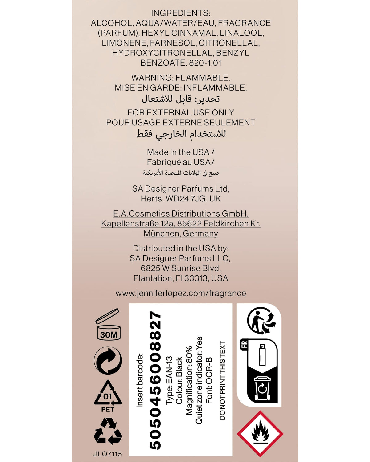 Jennifer Lopez Still 8 oz body mist ready for day or evening wear.
