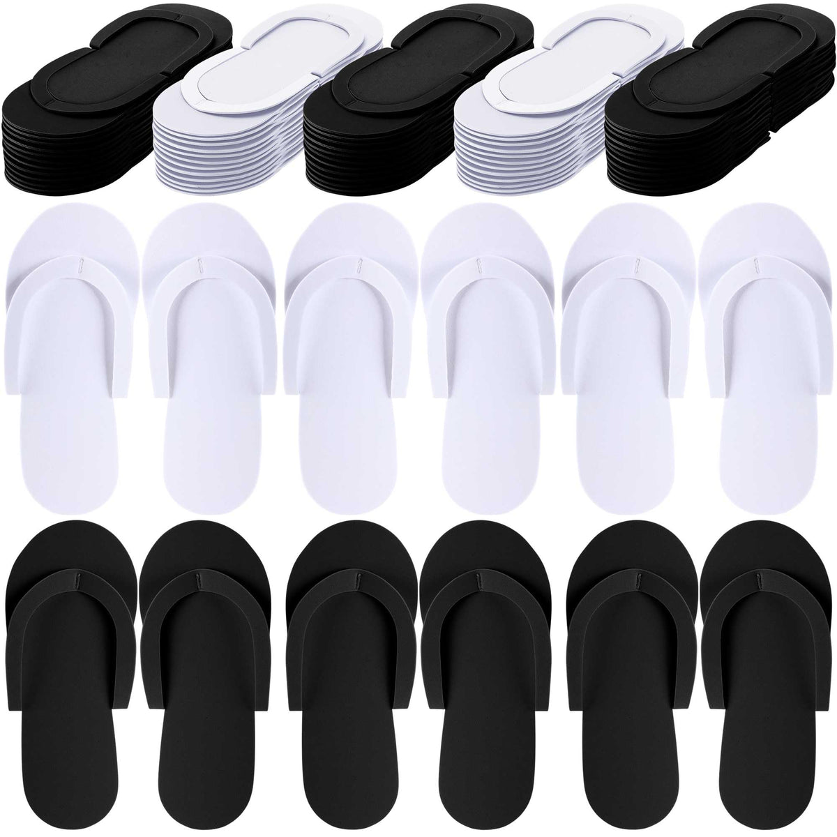 JenPen disposable pedicure slippers in white and black for hotel spa guests.