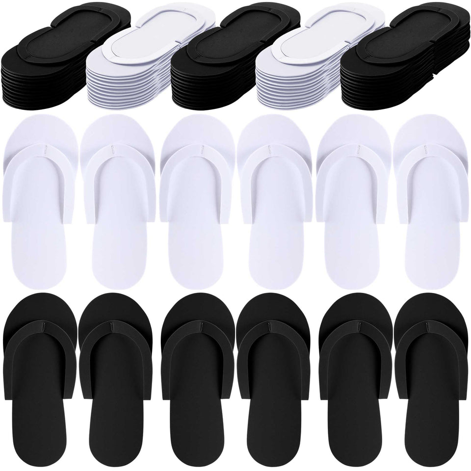 JenPen disposable pedicure slippers in white and black for hotel spa guests.