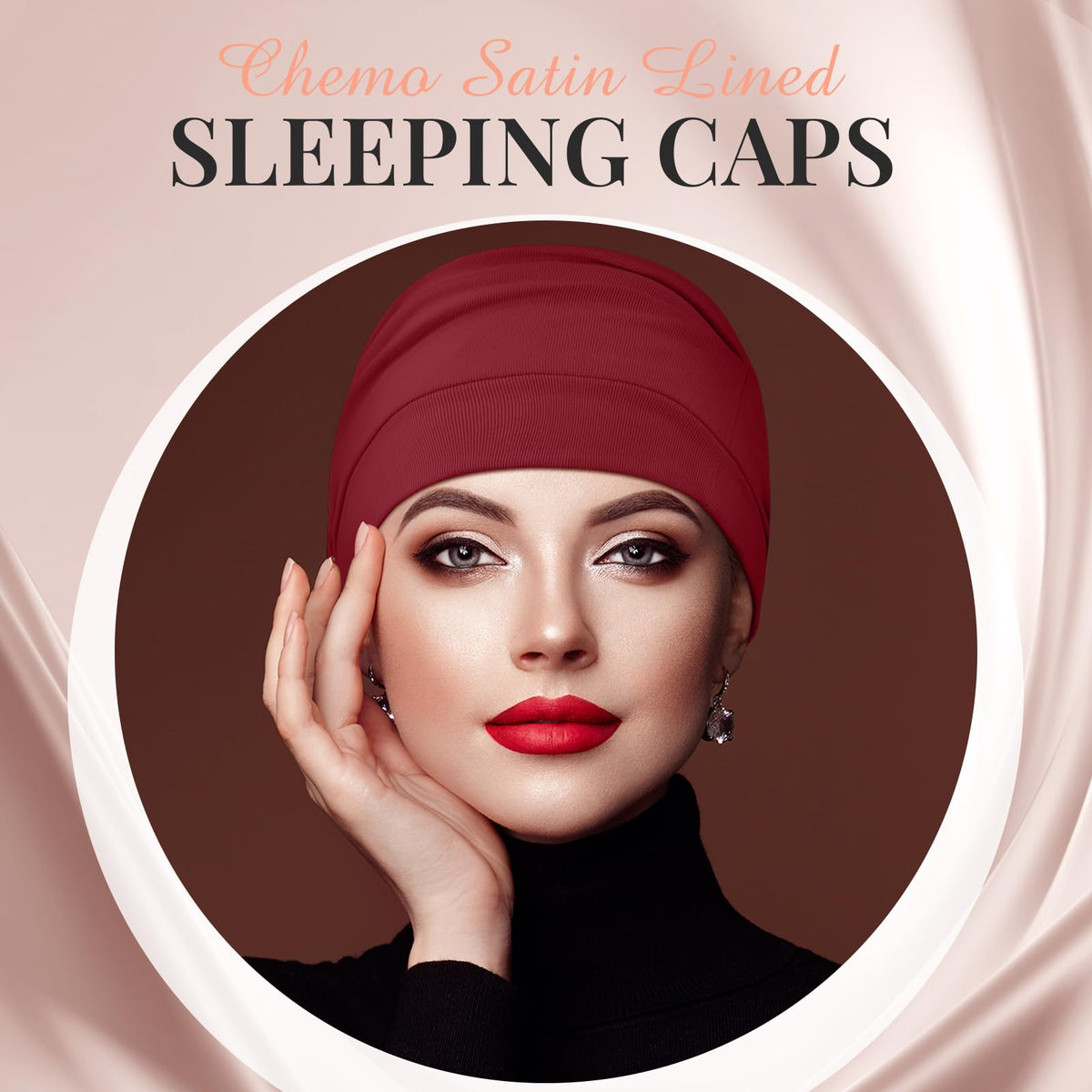 JenPen silk satin sleep cap in dark gray, elastic band detail for fit