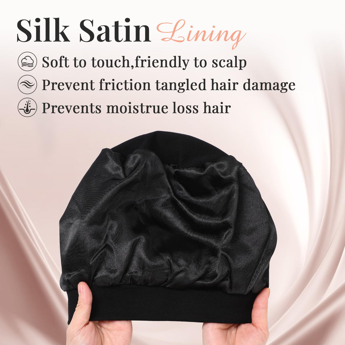JenPen silk satin sleep cap with multi-style wearing options