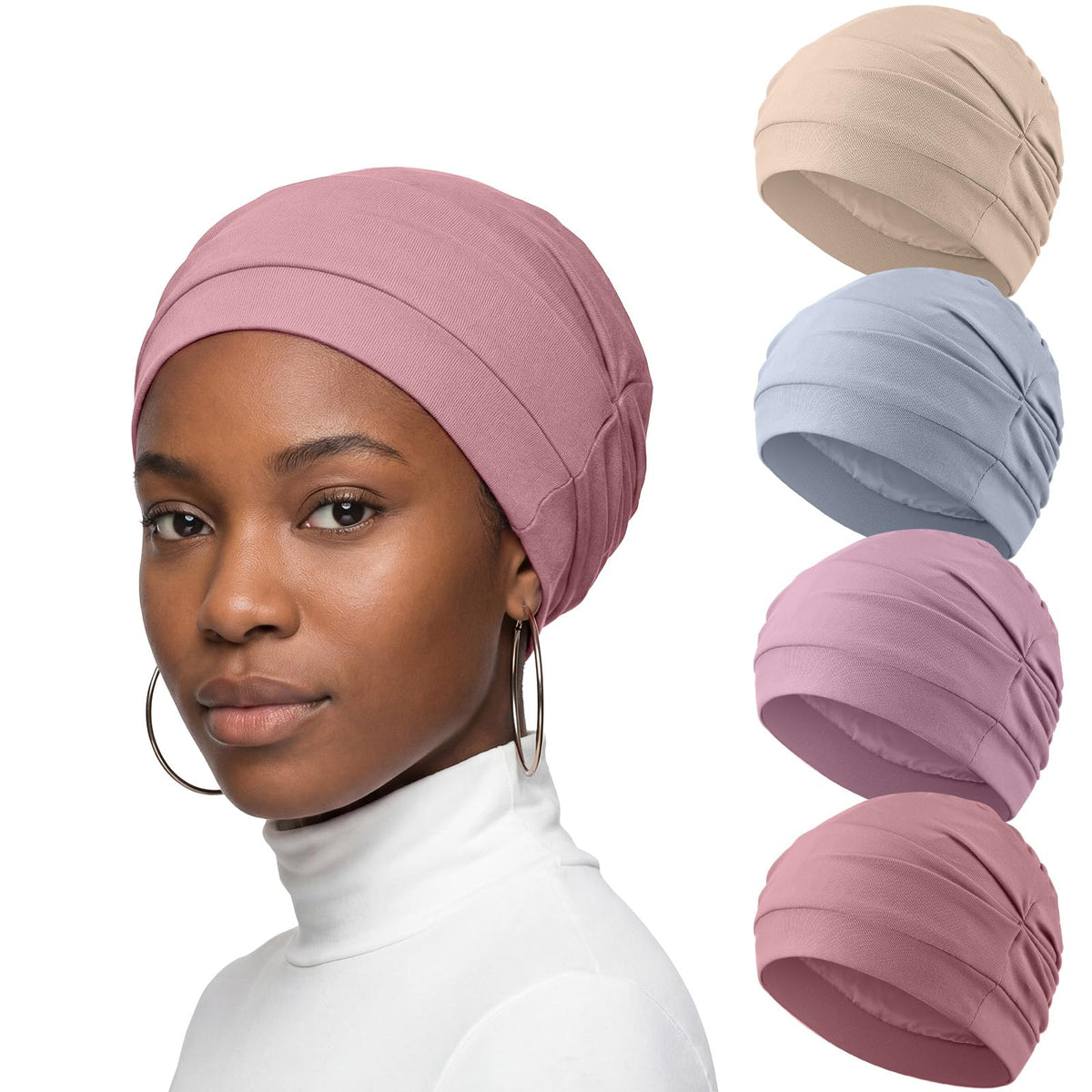 JenPen silk satin sleep cap in purple protects curls during sleep.