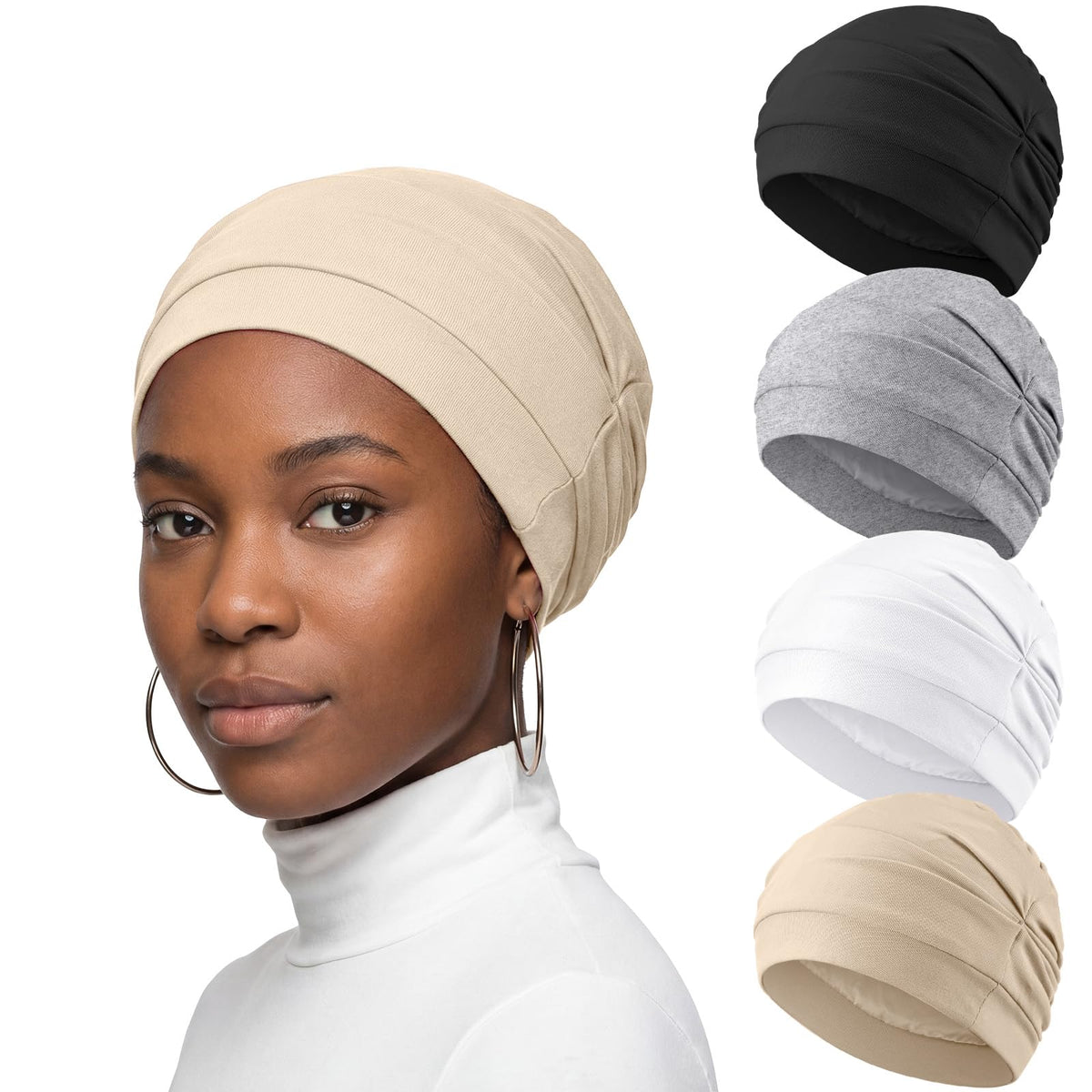 JenPen silk satin sleeping bonnet in black protects hair overnight and reduces frizz.