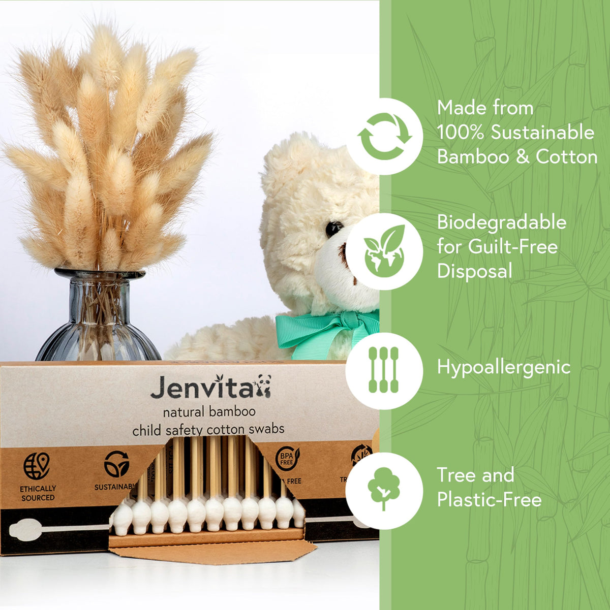 Jenvita swabs with large bulbs designed for gentle cleaning around the ears.