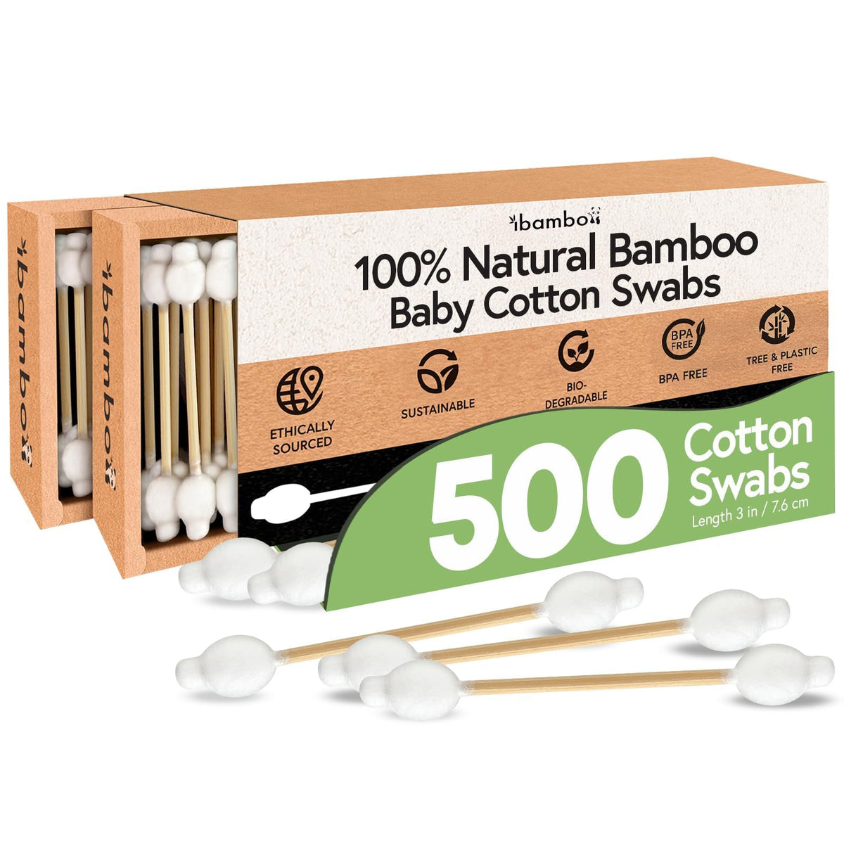 Jenvita bamboo cotton swabs in plasticless packaging for eco-friendly storage.