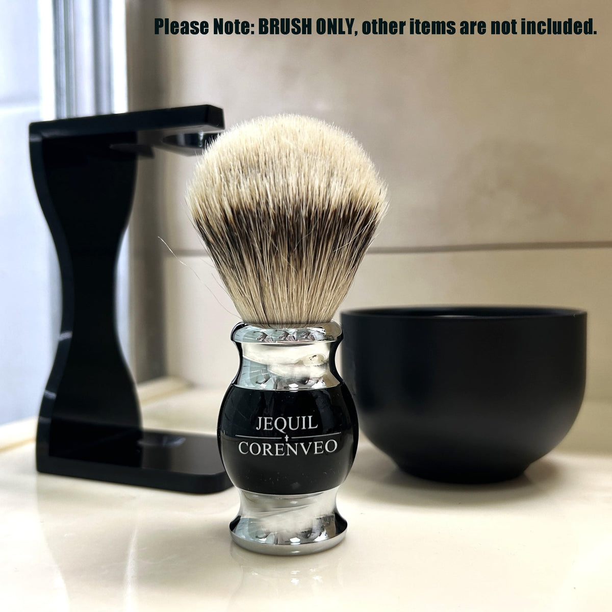 JEQUIL&CORENVEO daily shaving brush in use with a razor for smooth prep.