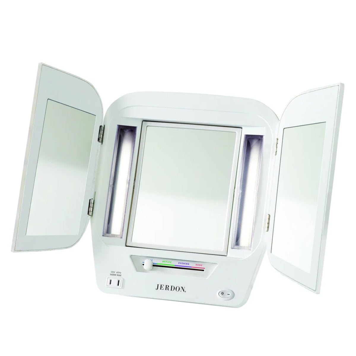 JERDON JGL10W tri-fold makeup mirror with lights for precise makeup