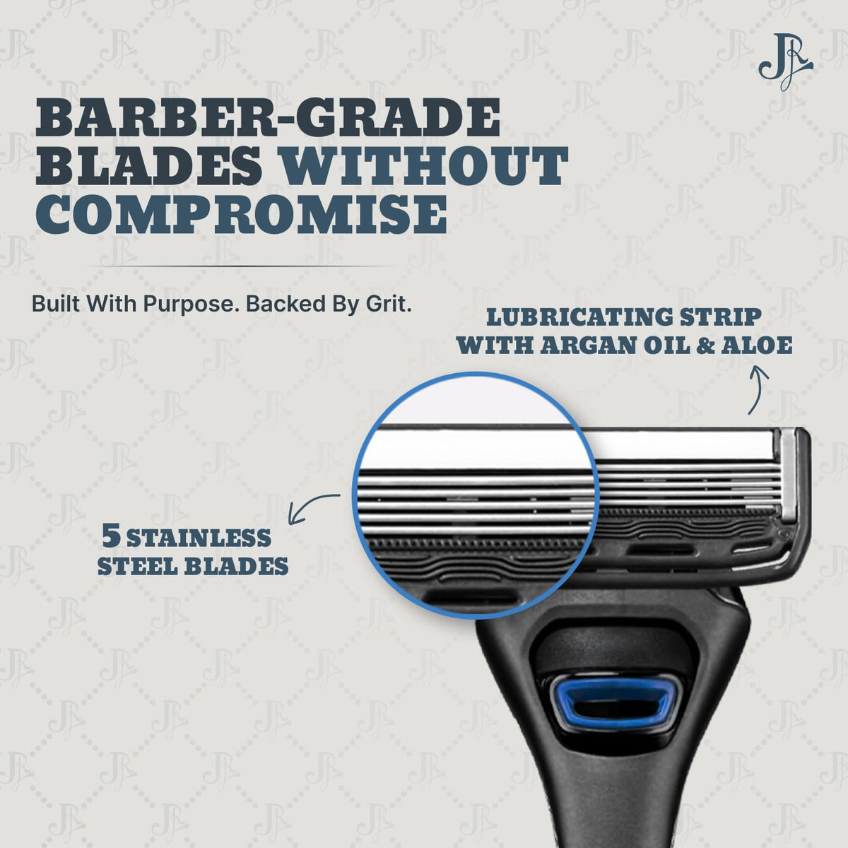 Jeremy's razor pivoting head follows contours to prevent nicks
