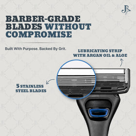 Jeremy's razor pivoting head follows contours to prevent nicks