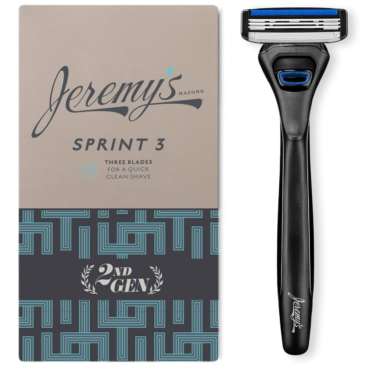 Jeremy's Sprint 3 Blade Razor with ergonomic-handle for controlled, comfortable shaving.