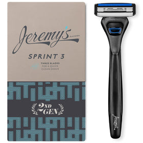 Jeremy's Sprint 3 Blade Razor with ergonomic-handle for controlled, comfortable shaving.