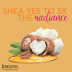 Product ingredients highlight with Jergens Shea Butter Lotion and pure shea butter.