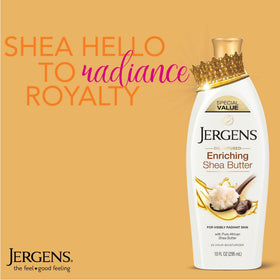 Close-up of Shea butter texture in Jergens lotion for skin nourishment.