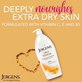 Close-up of Jergens Ultra Healing texture showing smooth, non-greasy absorption.
