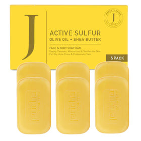 Jericho Dead Sea sulfur soap pack front; mineral-rich cleansing for blemish-prone skin.