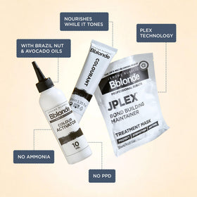 Jerome Russell Bblonde Ice White toner with mineral water and Plex bonding tech.