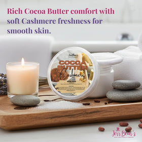 JerrBear’s Cocoa Butter Cashmere talc-free formula supports moisture absorption.