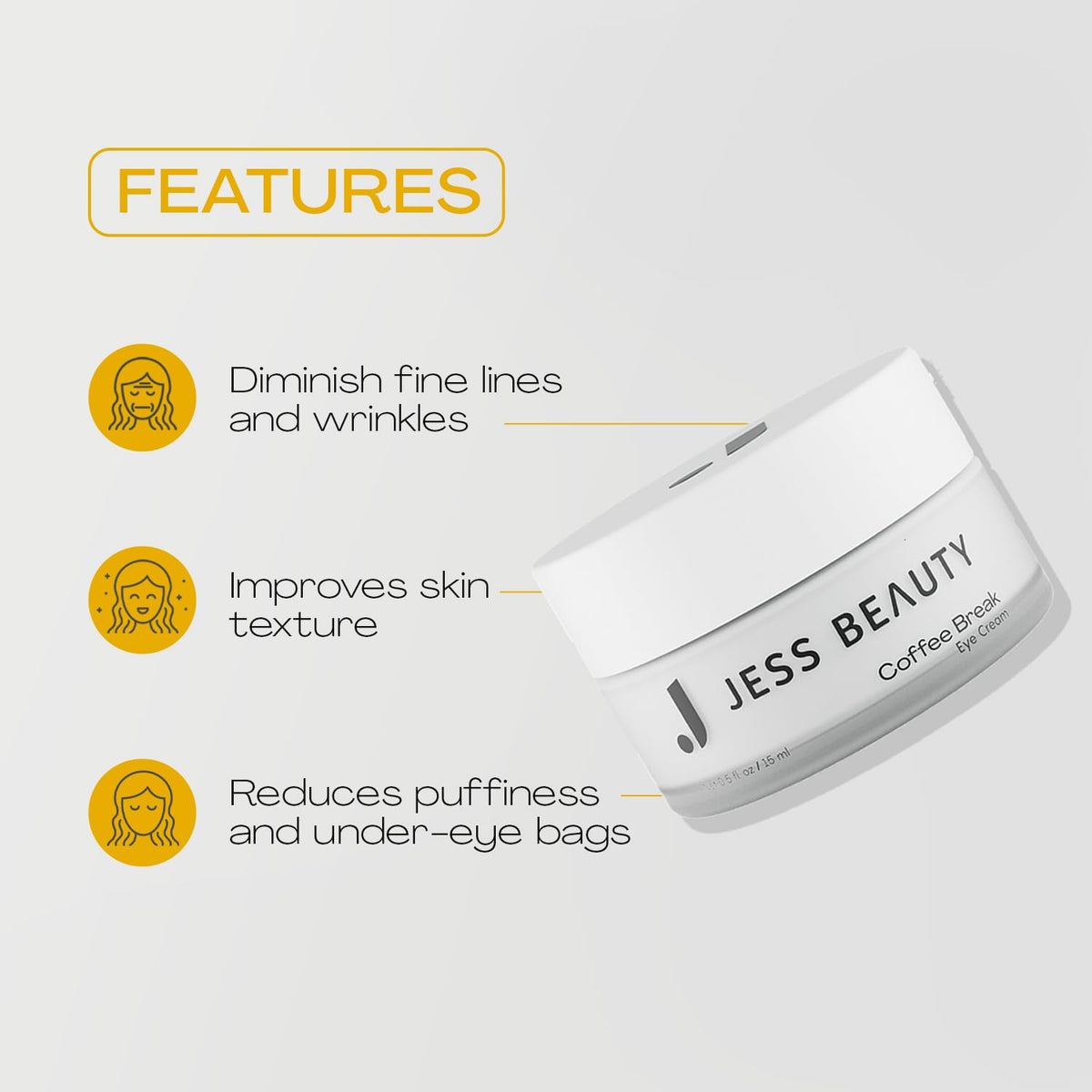 JESS BEAUTY Coffee Break Eye Cream gentle application on delicate eye skin.