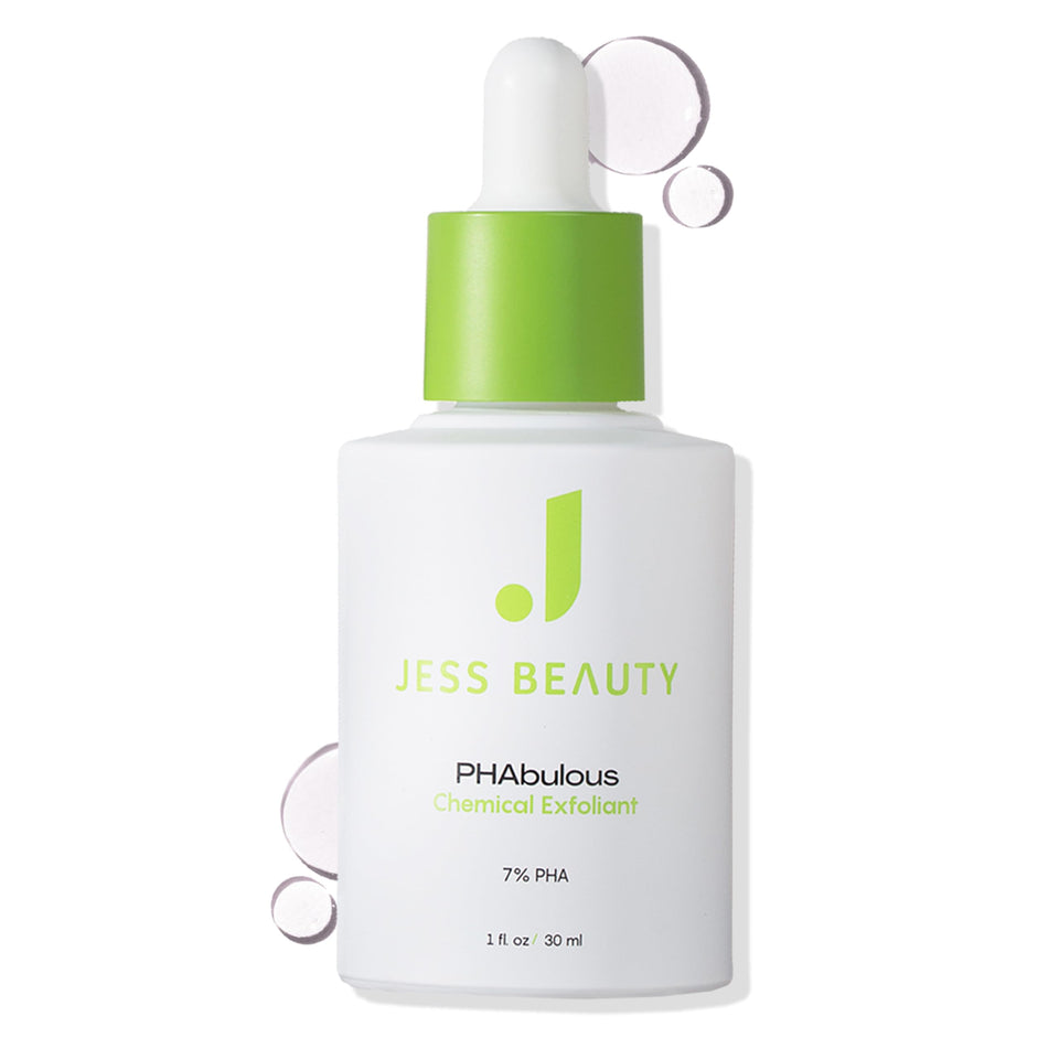 JESS BEAUTY PHAbulous exfoliant bottle close-up for gentle exfoliation