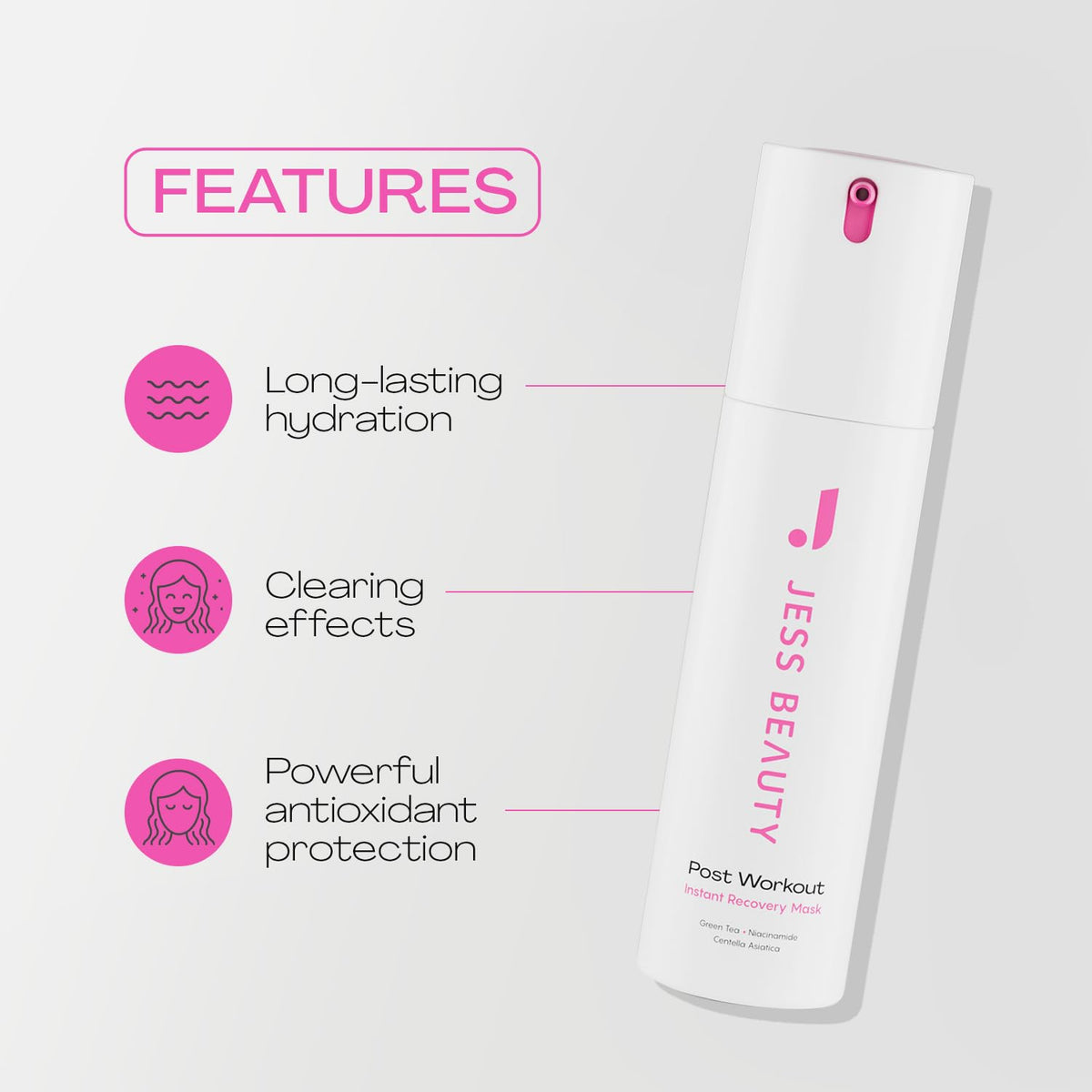 JESS BEAUTY Post Workout Gel Mask texture close-up highlights hydrating, light gel
